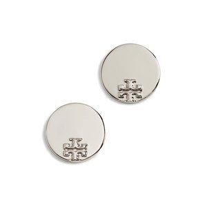 NEW Kira Silver Round Disc with Logo Stud Earring